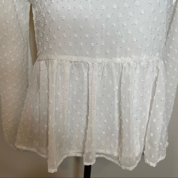 Cupcakes And Cashmere Amber Split-Neck Long-Sleeve Metallic Dot Peplum Blouse - Picture 4 of 13